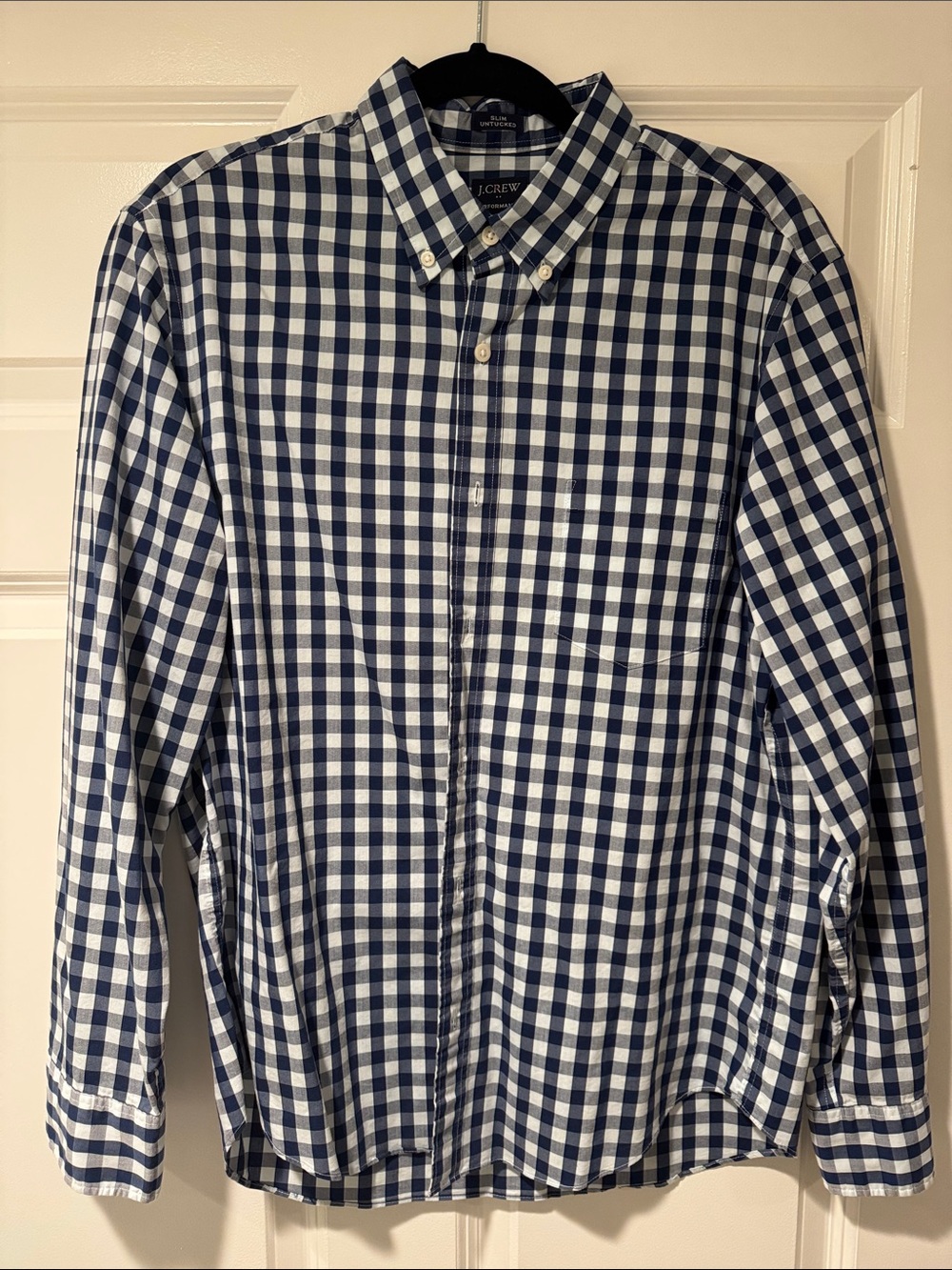 J. Crew Men’s Navy and White Gingham Button-Down Shirt
